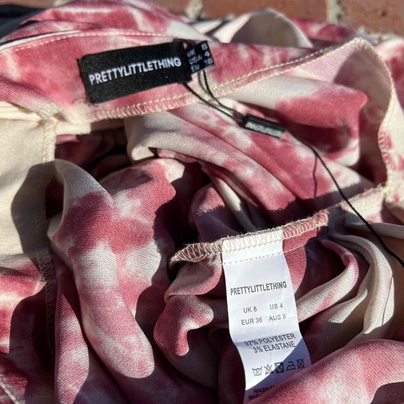 Pretty Little Thing Fuschia Tie Die Ruched Side Midi Skirt Size 4 - Picture 3 of 6